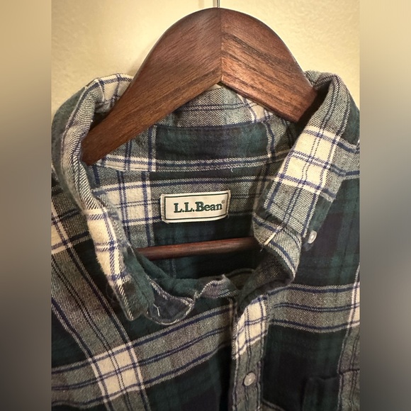 VTG LL Bean Shirt Mens Large Green Flannel Plaid - Picture 2 of 6
